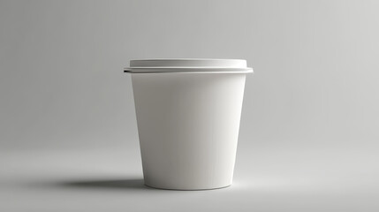 White plastic yogurt or cream cup package mockup. 3d blank yoghurt pot container with lid mock up. Empty round dairy food isolated bottle. Closed glossy yougurt packaging with clear brand label set