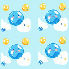 Children's drawing of cute bubbles with a smile in the sky