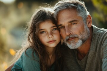 Fototapeta premium A tender moment captured between a loving father and his daughter, sharing a quiet intimacy.