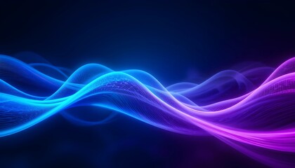 A digital abstract background featuring glowing blue and purple light waves with a smooth gradient effect. Perfect for technology, innovation, and sci-fi themed designs