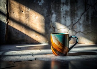 Minimalist Black & White Ceramic Mug on Cracked Concrete - Urban Exploration Photography