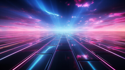 Light pink and blue gradient neon, clouds,blurred gradient studio room abstract, banner, background, angle view, no people, glow, ai