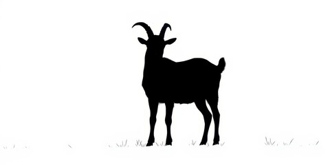 Silhouette of a lone black goat, isolated on white background, goat, fauna