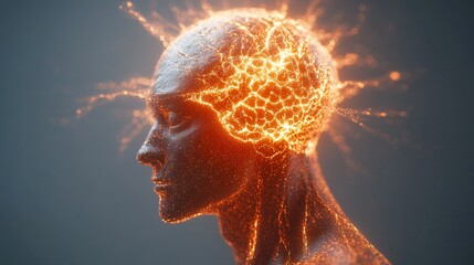 Human silhouette with glowing energy orb, abstract representation of creativity and innovation, suitable for tech themes.