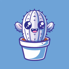 Enchanting Vector Illustration of an Adorable Cactus Adorned in a Quaint Flowered Pot