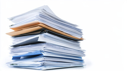 Stack of assorted documents and papers in various colors and sizes