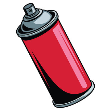 Spray can vector flat icon. Simple cartoon aerosol illustration with red paint bottle, graffiti tools, and logo design. Isolated on a white background for art and street design themes.