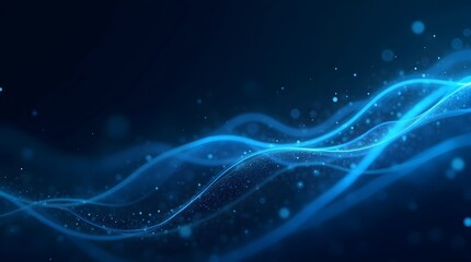 A digital abstract background featuring glowing blue light waves with sparkling particles on a dark background. Ideal for technology, innovation, and futuristic-themed designs