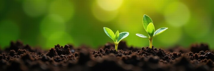 Young seedlings in rich soil, ready for planting , woodland, environment, hope
