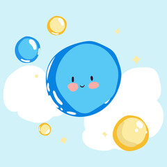 Children's drawing of cute bubbles with a smile in the sky