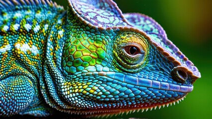 Fototapeta premium Vibrant chameleon with stunning colors and intricate patterns in a close-up shot.