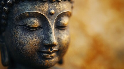 Stone Buddha statue with peaceful aura, embodying Zen meditation, spiritual awakening, and harmony, suitable for yoga studios and wellness branding, stylized comic book illustration