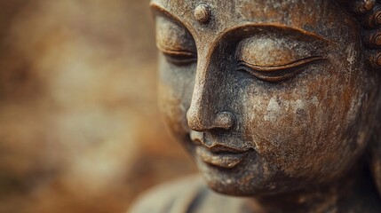 Stone Buddha statue with peaceful aura, embodying Zen meditation, spiritual awakening, and harmony, suitable for yoga studios and wellness branding, stylized comic book illustration