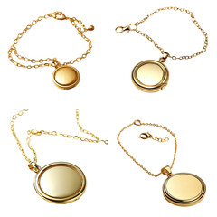 Gold Chain Necklace with Circular Locket, Isolated 