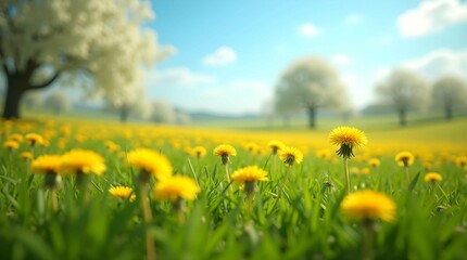 Fototapeta premium yellow dandelions on a meadow