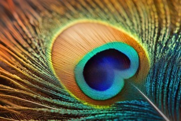 Naklejka premium Stunning peacock feather showcases intricate patterns and vibrant hues of blue, green, and brown, making it a captivating example