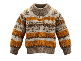 A knitted sweater with stripes of brown, white and orange isolated on a Transparency Background