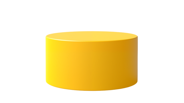 Isolated yellow cylinder shape on a black background with simple studio lighting and smooth surfaceisolated on transparent background	