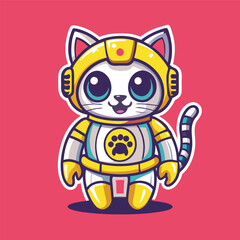 Obraz premium Cute Cat Robot Cartoon Character in Vector Format
