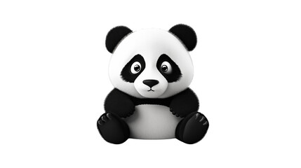 Illustration of a cute cartoon panda bear sitting upright on a black background looking forwardisolated on transparent background	