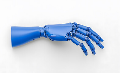 Close-up blue Robotic hand isolated on white background