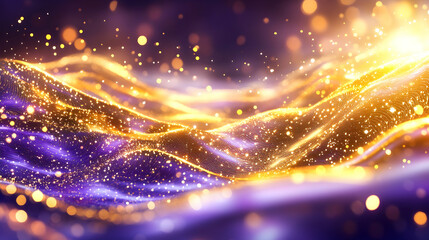 Obraz premium Golden and purple energy waves with sparkling particles