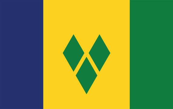 National Flag of Saint Vincent and the Grenadines,Vector Illustration of the Vincentian Flag, "The Gems of the Antilles": Flag of Saint Vincent and the Grenadines