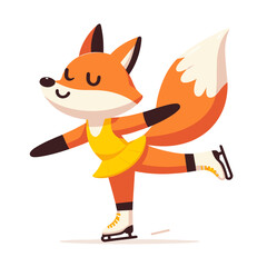 Obraz premium Cute fox figure skater in yellow outfit. Perfect for winter sports illustration or children's activity programs.