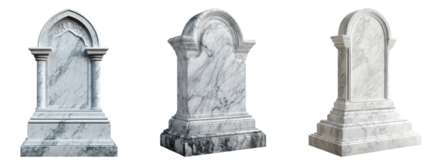 Set of marble headstone isolated on transparent background, PNG format, cut out