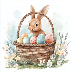 Easter bunny with basket, postcard