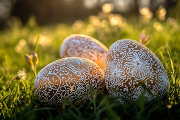 easter eggs in grass, postcard