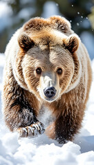 Obraz premium Grizzly bear walking in snowy landscape