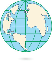 Minimalist globe illustration with longitude and latitude lines