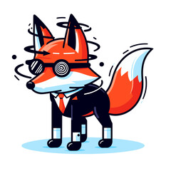 Cartoon fox in hypnotic trance with spiral eyes. Perfect vector illustration for mind control themes, hypnosis concepts, or psychological character designs.