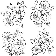  A delicate black and white floral illustration featuring two large blooming flower