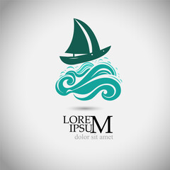 Logo sea and boat. Not AI, Vector illustration
