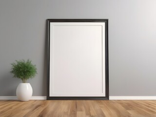 Blank picture frame on parquet floor