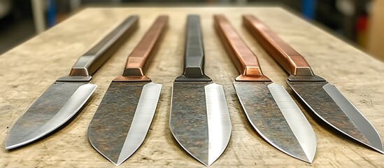 Rustic handcrafted blades on wood