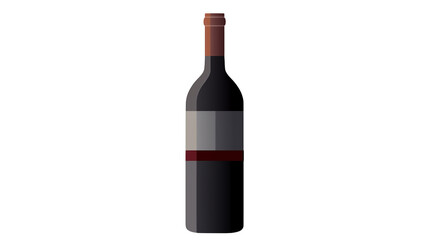 Isolated graphic illustration of a red wine bottle against a stark black background in a simple styleisolated on transparent background	
