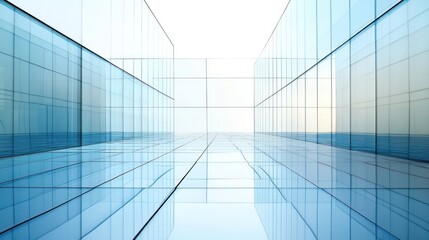 Modern glass-walled corridor, bright and empty, architectural concept, interior design, stock photo