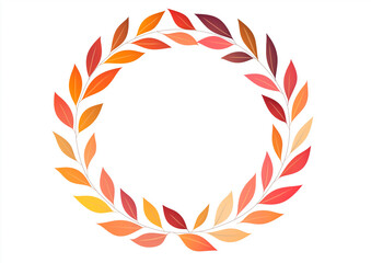 Circular Wreath of Autumn Leaves in Warm Red, Orange, and Yellow Tones on White Background