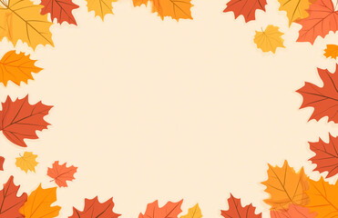 Illustration of Scattered Autumn Leaves in Warm Yellow, Orange, and Brown Tones Forming a Border on a White Background