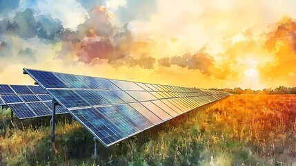 Solar panel array converting sunlight into electricity, showcasing clean energy solutions, sustainability, and efficient technology, perfect for eco-friendly projects, stylized comic book illustration