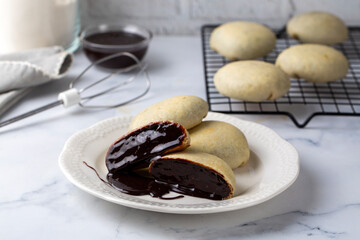 Bomb famous chocolate of Izmir. Chocolate inside thin baked dough. Turkish name is bomba. Izmir famous chocolate concept photo.