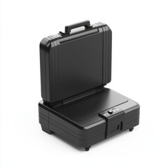 Classic black briefcase elegantly displayed on a clean white background representing professionalism and style ideal for business environments and daily use with ample storage space