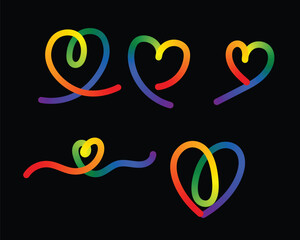 Abstract Gradient Line in the Shape of a Heart set .Modern ribbon shapes, intertwined loops, smooth curves. Perfect for Valentine's Day. Minimalist design, abstract romantic theme. Vector 