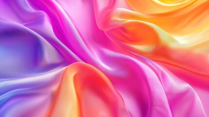 Obraz premium A vibrant display of flowing silk fabric featuring various shades like pink, orange, and purple, creating a visually striking and elegant texture.