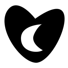 Icono dibujo artístico de corazón con luna creciente en espacio negativo  © teracreonte