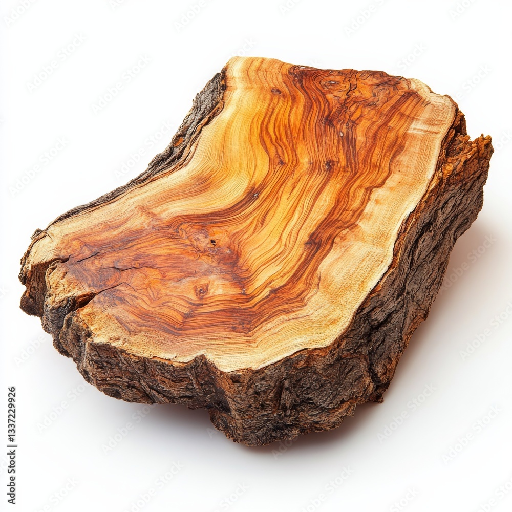 Poster cross section of a tree trunk: detailed texture and growth rings on a white background