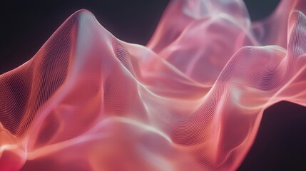 Obraz premium An artistic representation of soft, flowing waves in pink and orange hues against a dark background, creating a serene and modern visual effect.
